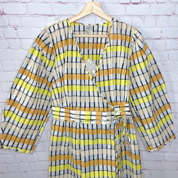 Baum and Pferdgarten Yellow Abylene Wrap Dress Womens 36 New Spring Puff Sleeves - Picture 8 of 12